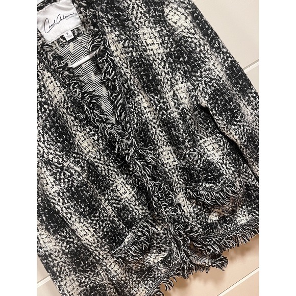 CAbi Carol Womens Lined Jacket/Blazer Black&White Tweed Plaid Fringe Trim Size 8 - Picture 3 of 14